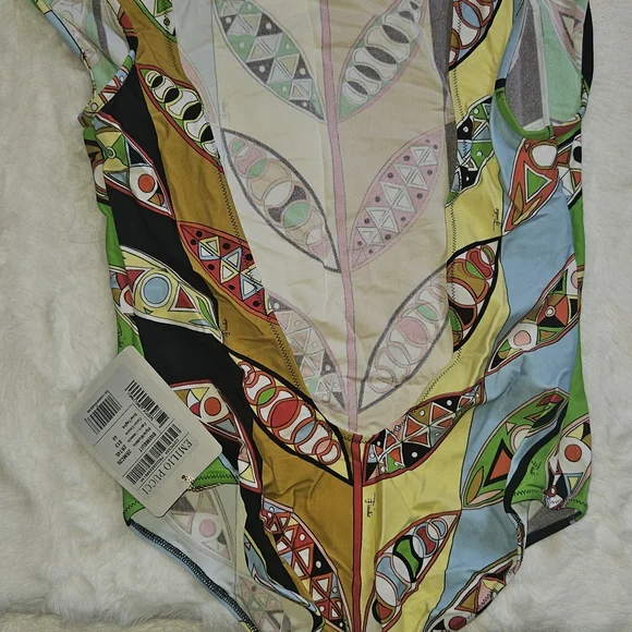 Emilio Pucci Multicolor Leaf Pattern One Piece